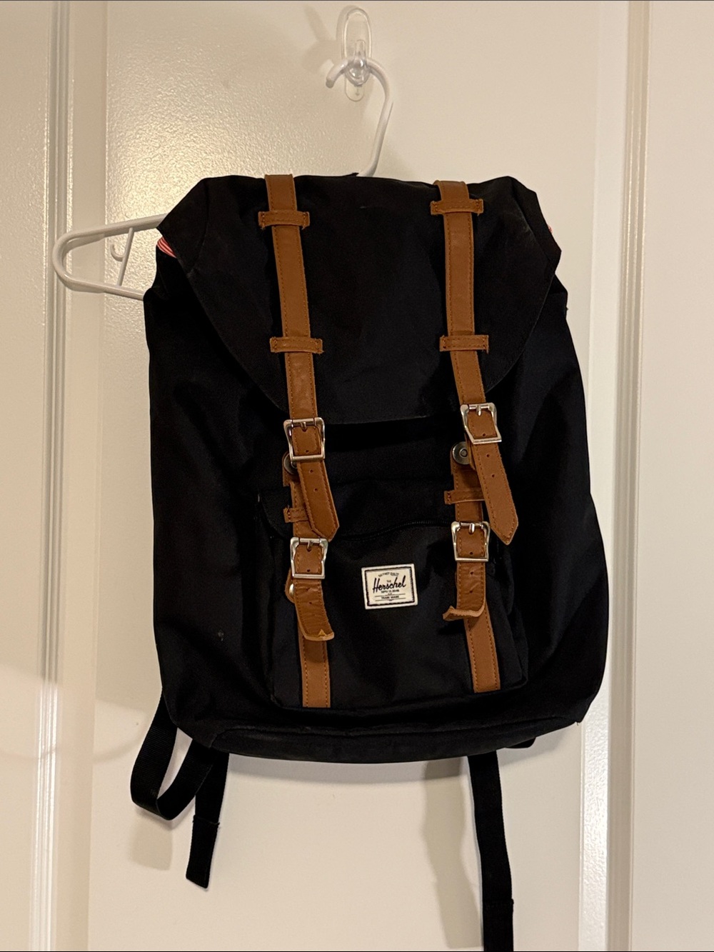 Herschel Supply Company Black Backpack with Brown Leather-Trim